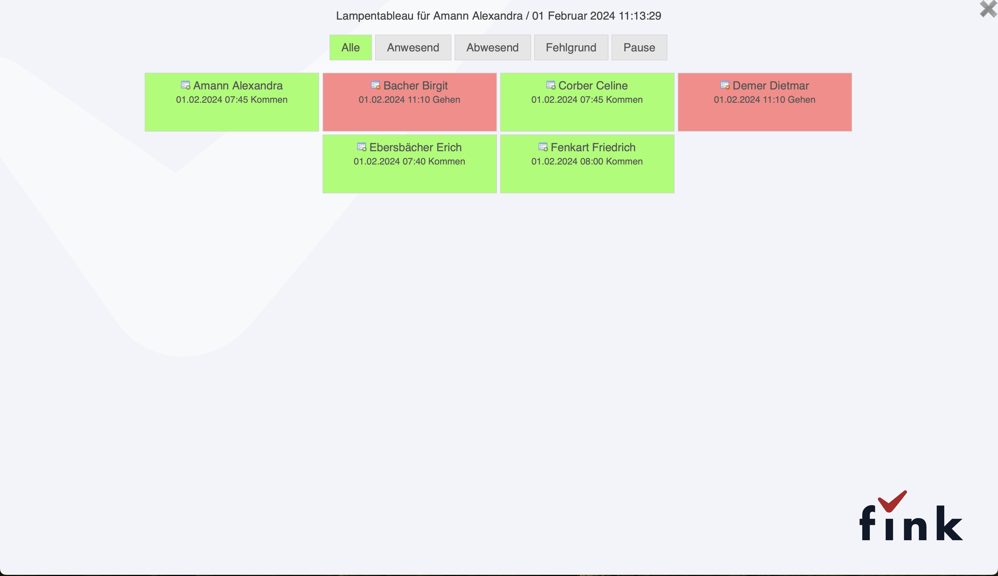 Pesonalzeit - WebTerm Desktop Lampentableau